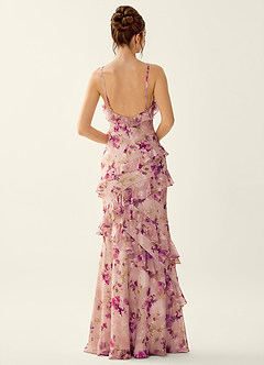 Rosabelle Mauve Floral Lace V-neck Open Back Mermaid Prom Dress image7