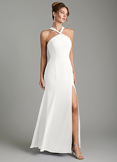 Azazie Rue Bridesmaid Dresses White A-Line Halter Chiffon Dress image1