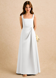 Azazie Emiko Girls Formal Flower Girl Dresses White A-Line Pleated Matte Satin Dress image3