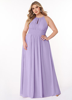 Azazie Bonnie Bridesmaid Dresses Lilac A-Line Keyhole Ruched Chiffon Dress image6