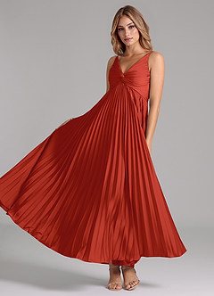 Azazie Raychelle Bridesmaid Dresses Rust A-Line Pleated Stretch Satin Dress image2