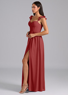 Azazie Denisse Jurken voor bruidsmeisjes Jurk van Chiffon met A-Lijn Ruches Roest image3