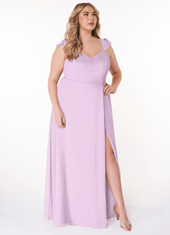 Azazie Everett Bridesmaid Dresses Frosted Lilac A-Line V-neck Ruched Chiffon Dress image9