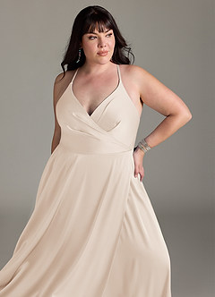 Azazie Davis Bridesmaid Dresses White Alabaster A-Line Pleated Stretch Satin Dress image11