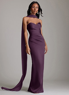 Azazie Jasmyn Brudtärnklänningar Klänning av Tubklänning i Stretch Satin Axelbandslös Plommon image4