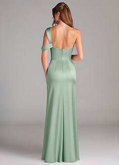 Azazie Wynter Robes de demoiselle d'honneur Robe Fourreau en Satin extensible Épaule décolletée Agave image2