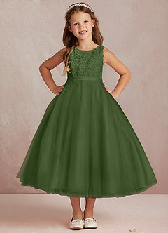 Azazie Calla Flower Girl Dresses Olive Ball-Gown Lace Tulle Dress image2