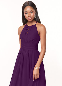 Azazie Bonnie Bridesmaid Dresses Grape A-Line Keyhole Ruched Chiffon Dress image5