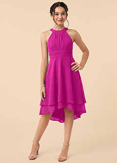 Azazie Linna Junior Fuchsia A-Line Pleated Chiffon Dress image1