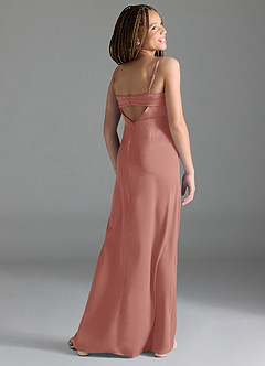Azazie Leonis Junior Rosette A-Line Pleated Stretch Satin Dress image5