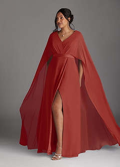 Azazie Isa Mère de la mariée Robes Robe Trapèze en Mousseline de soie Col V plissé Terracotta image10