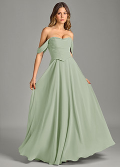 Azazie Chelsey Abiti da Damigella Abito Convertibile A-Line in Chiffon a Spalla Scoperta Verde Salvia image5