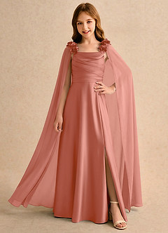 Azazie Rosita Girls Formal Flower Girl Dresses Salmon Pink A-Line Pleated Stretch Satin Dress image1