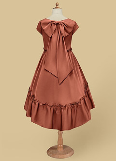 Azazie Lee Flower Girl Dresses Clay A-Line Bow Stretch Satin Dress image7