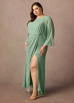 Azazie Ysabella Mother of the Bride Dresses Matcha Mermaid Pleated Mesh Dress image8