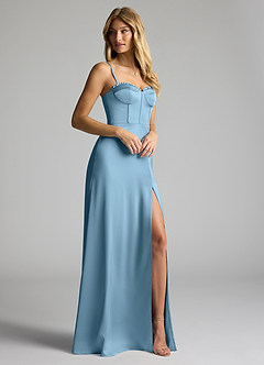 Azazie Natalie Bridesmaid Dresses Steel Blue A-Line Sweetheart Neckline Stretch Satin Dress image4
