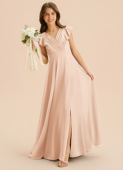 Azazie Anysa Junior Robe Trapèze en Mousseline de soie Rayé Rose Perle image3