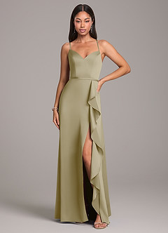 Azazie Naeem Robes de demoiselle d'honneur Robe Trapèze en Satin extensible Vert Mousse image4