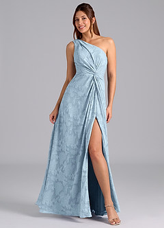 Azazie Brooke Bridesmaid Dresses Sky Blue A-Line One Shoulder Floral Burnout Dress image1