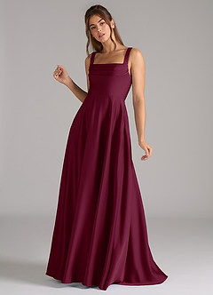 Azazie Shaude Bridesmaid Dresses Mulberry A-Line Pleated Stretch Satin Dress image5