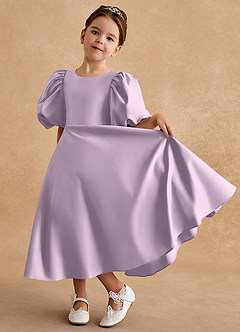 Azazie Sugarplum Flower Girl Dresses Frosted Lilac A-Line with Sleeves Matte Satin Dress image5