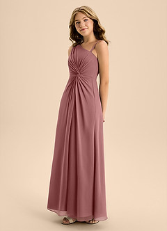 Azazie Brooke Junior Desert Rose A-Line Side Slit Chiffon Dress image6