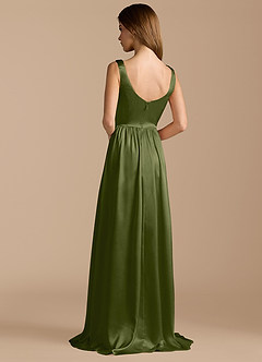 Azazie Keyla Bridesmaid Dresses Olive A-Line Pleated Metallic Satin Dress image2