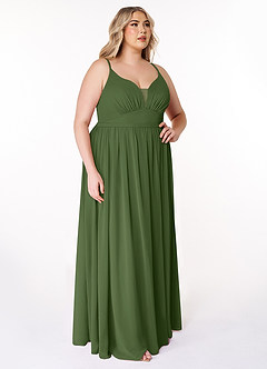 Azazie Rayna Bridesmaid Dresses Olive A-Line V-Neck Pleated Chiffon Dress image10