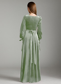 Azazie Leonia Bridesmaid Dresses Dusty Sage A-Line Long Sleeve Velvet Dress image7