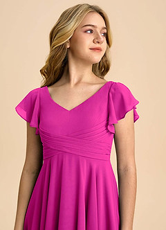 Azazie Caria Junior Fuchsia A-Line Pleated Chiffon Dress image4