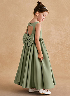 Azazie Bettie Flower Girl Dresses Pistachio A-Line Bow Matte Satin Dress image5