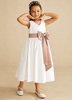 Azazie Darling Flower Girl Dresses Ivory Champagne Rose A-Line Bow Cotton Dress image1