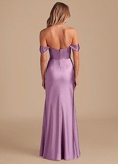 Azazie Saige Bridesmaid Dresses Wisteria A-Line Off the Shoulder Metallic Satin Convertible Dress image4