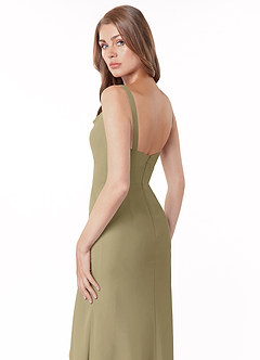 Azazie Salma Robes de demoiselle d'honneur Robe Fourreau en Mousseline de soie Fente Latérale Vert Mousse image4
