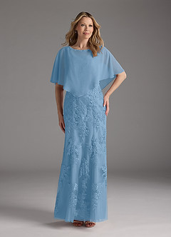 Azazie Whilhelmina Moeder van de bruid jurken Zeemeermin Jurk van Chiffon Kant Staal Blauw image1