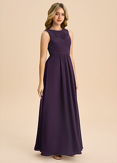 Azazie Skyla Junior A-Linie Plissee Chiffon Kleid Pflaume image4