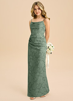 Azazie Mai Junior Etui Plissee Blumen-Burnout Kleid Matcha image1