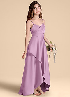 Azazie Prisha Junior Linia A Pofałdowany Satyna elastyczna Długość podłogi Młodsza druhna Sukienka image1