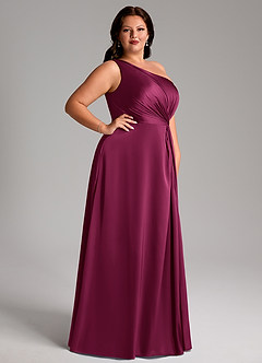 Azazie Brooke Brautjungfernkleider A-Linie One-Shoulder Stretch-Satin Kleid Rote Pflaume image11