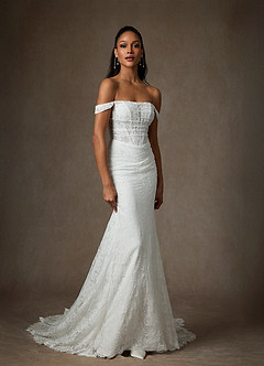 Azazie Idalis Wedding Dresses Diamond White Mermaid Lace Dress image4