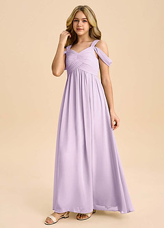 Azazie Lianne Junior Frosted Lilac A-Line Off the Shoulder Chiffon Dress image6