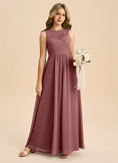 Azazie Skyla Junior Desert Rose A-Line Pleated Chiffon Dress image6