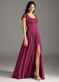 Azazie Bondi Brautjungfernkleider A-Linie Gestreift Gittergewebe Kleid Maulbeerrot image6