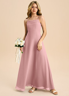 Azazie Anselie Junior Robe Trapèze en Mousseline de soie Épaule décolletée Rose Poussiéreuse image7