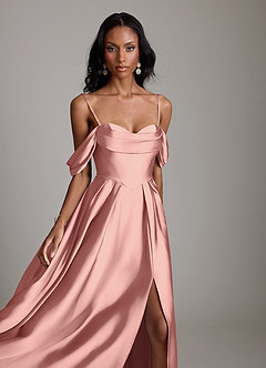 Azazie Loisa Abiti da Damigella Abito A-Line in Raso Elasticizzato a Spalla Scoperta Rosetta image3