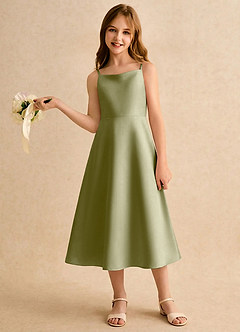 Azazie Jaella Girls Formal Flower Girl Dresses Moss Green A-Line Pleated Matte Satin Dress image2