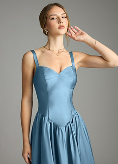 Azazie Evadina Suknie dla druhen Linia A Gorset Satyna elastyczna Do ziemi Sukienka image5