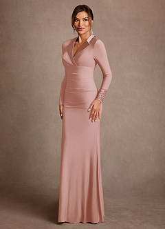 Azazie Syracuse Mother of the Bride Dresses Dusty Rose Sheath Pleated Luxe Knit Dress image4