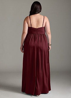 Azazie Alia Bridesmaid Dresses Cabernet A-Line Pleated Stretch Satin Dress image9