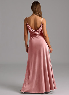 Azazie Olaine Robes de demoiselle d'honneur Robe Trapèze en velours Plissée Rose Poussiéreuse image2